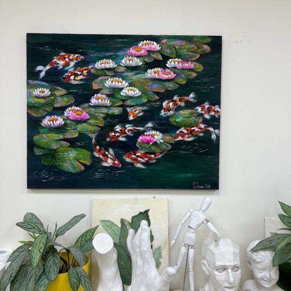 Картина маслом "9 рыбок карпов Кои"